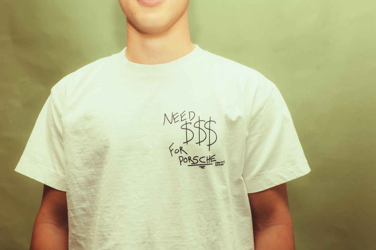 need $$$ tee (white)